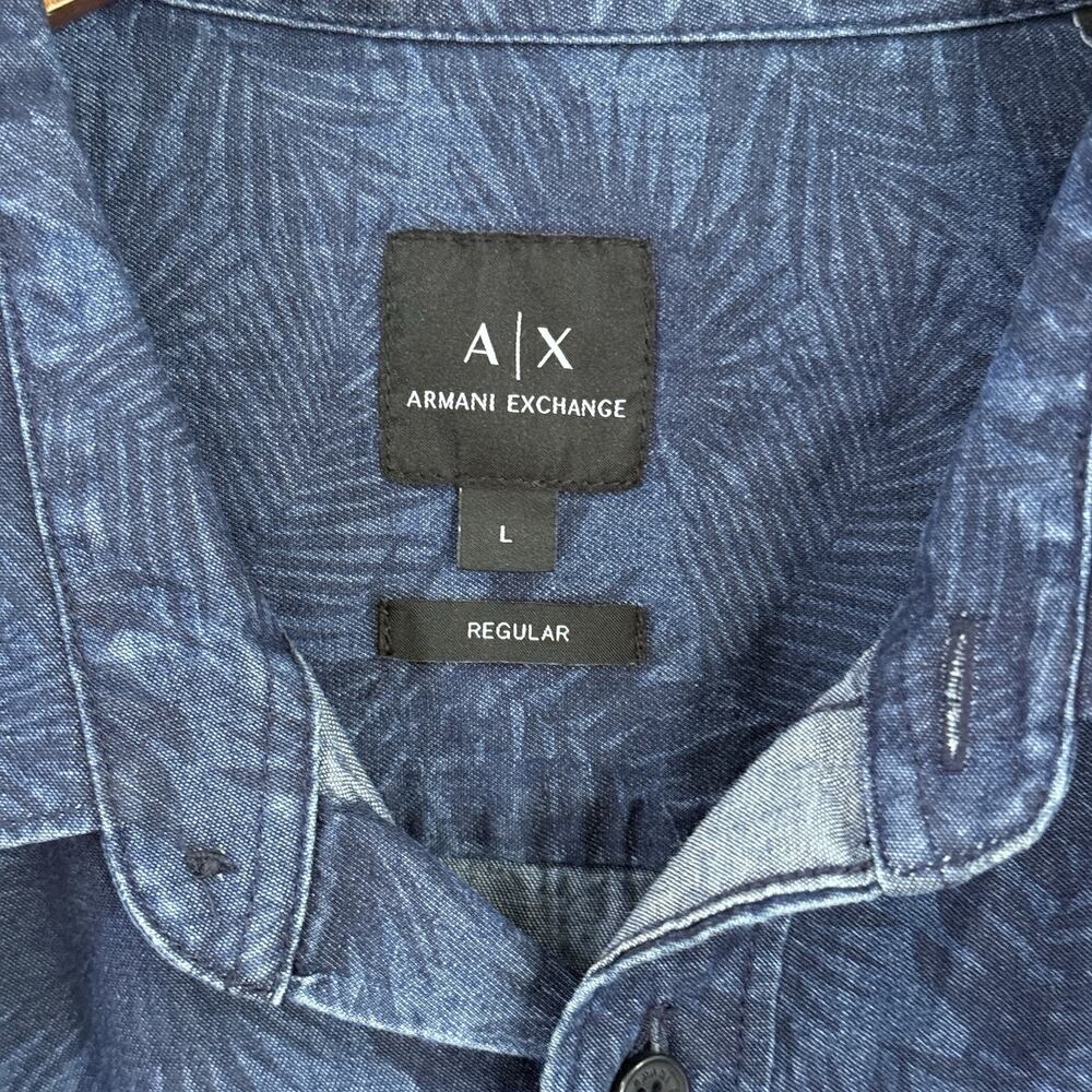 Armani Exchange AX Mens Denim Shirt Mens L Palm Leaf Print Long Sleeve Button Up - Picture 2 of 10